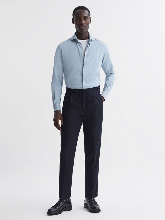Corduroy Cutaway Collar Shirt in Soft Blue (N18489) | US$78