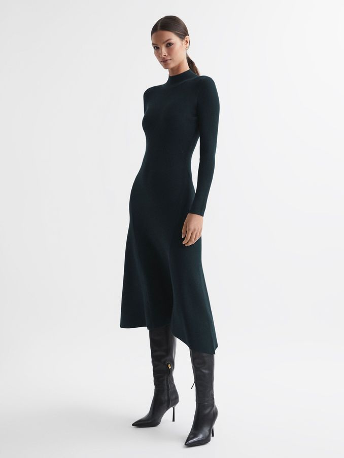 Knitted Bodycon Midi Dress in Teal (N18494) | $198