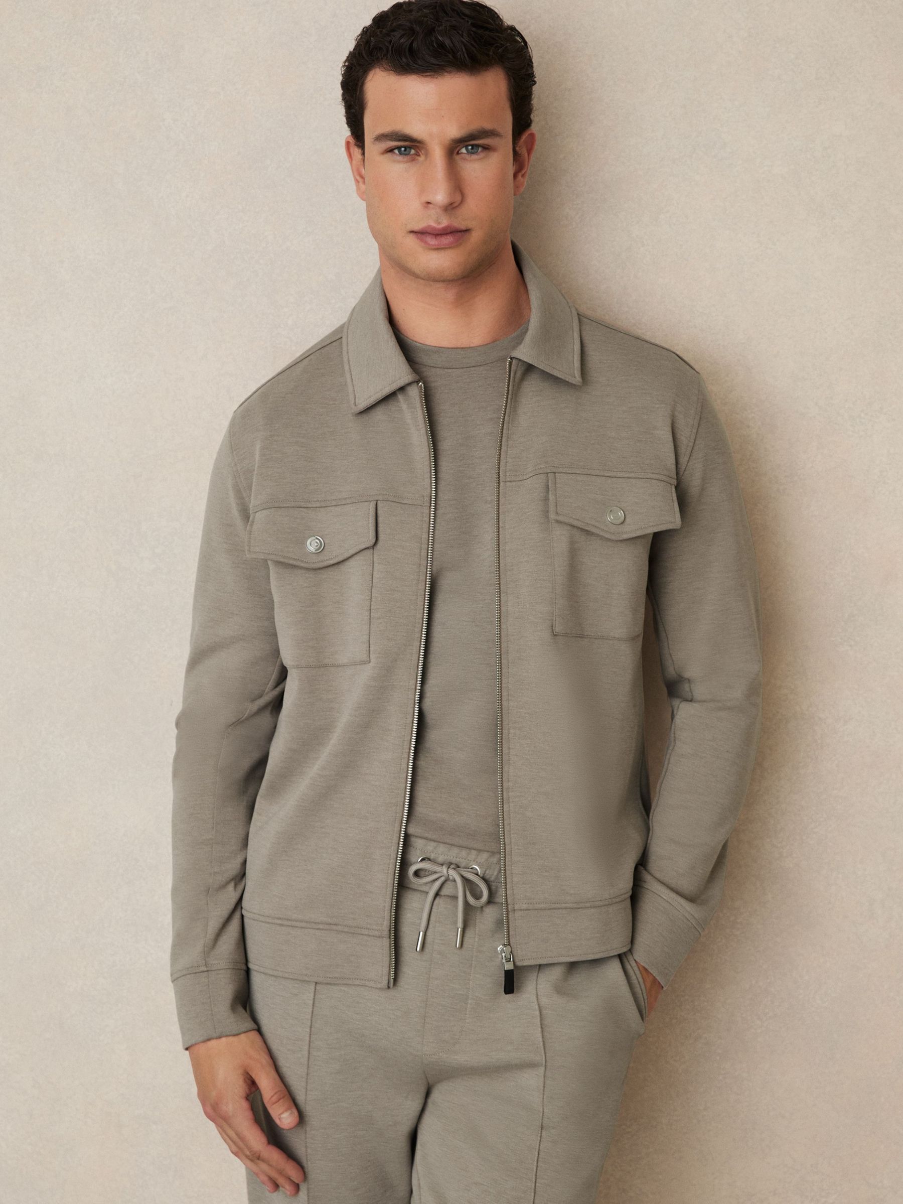 Interlock Jersey Zip-Through Overshirt in Taupe (N18495) | CA$330