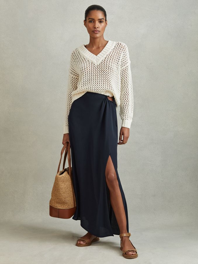 Gathered Side Midi Skirt in Navy (N21165) | €126