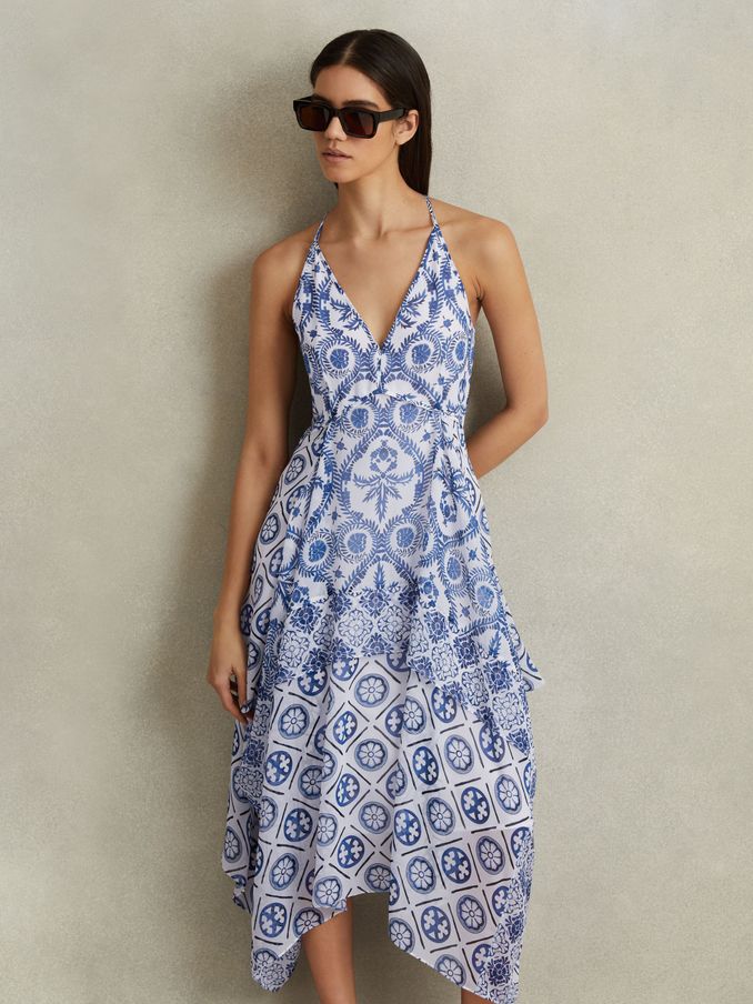 Side Pleat Asymmetric Midi Dress in Blue (N21213) | €112