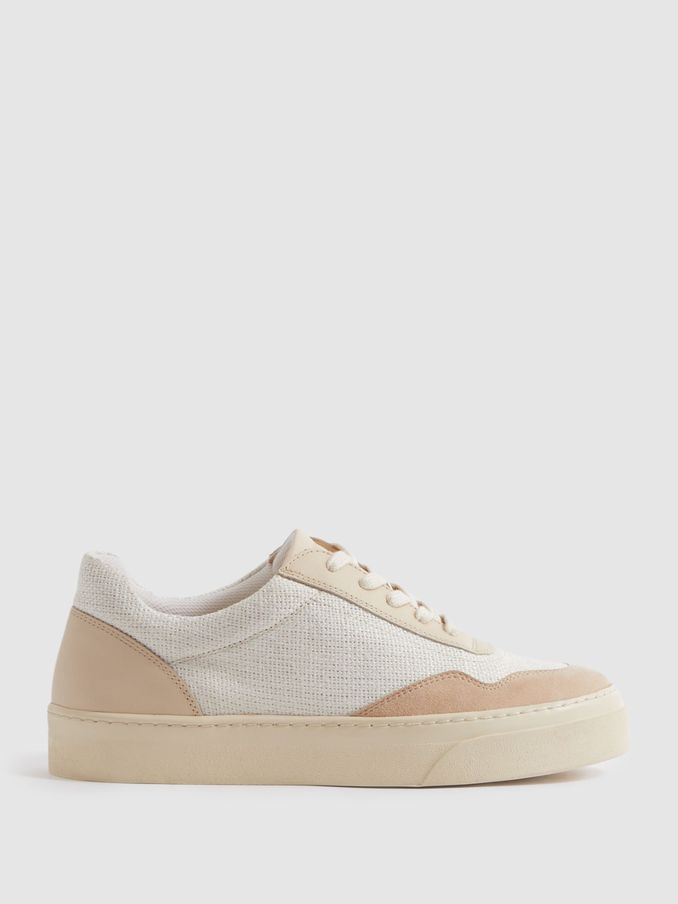 Canvas Leather Chunky Trainers in Natural (N21225) | US$110