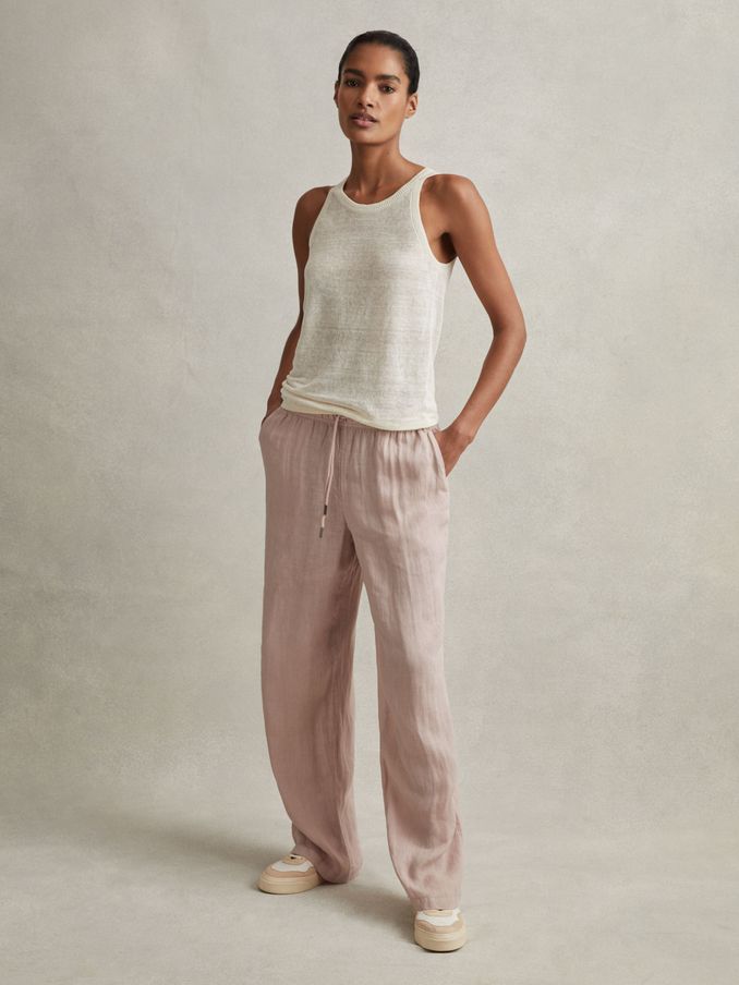 Garment Dyed Wide Leg 100% Linen Trousers in Dusty Pink (N21253) | US$109