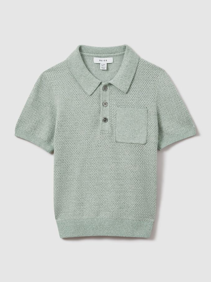 13-14 yrs Textured Cotton Polo Shirt in Sage Melange (N21264) | US$27
