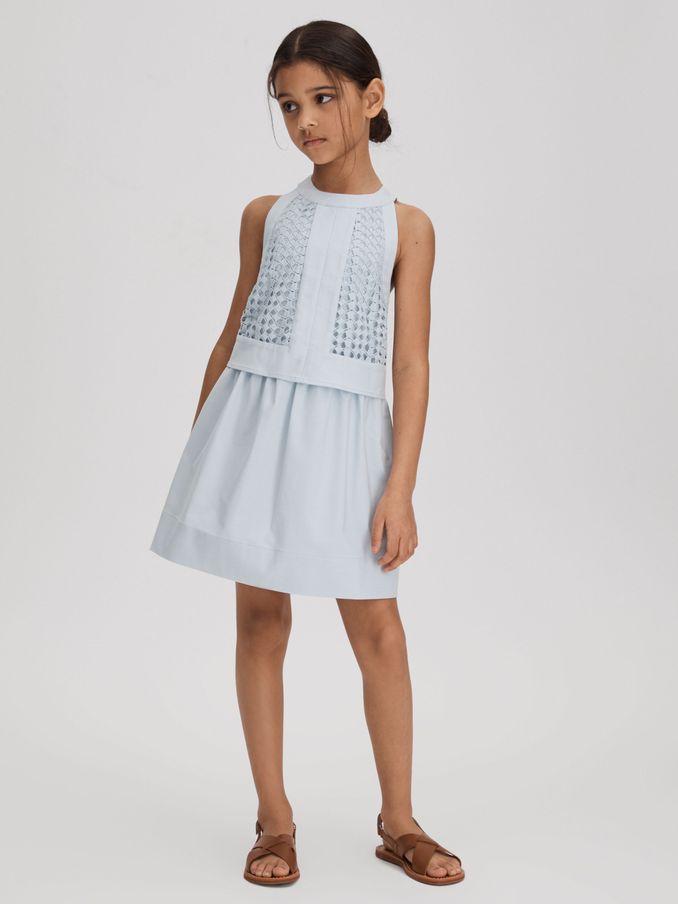 9-13 yrs Embroidered Halter Neck Dress in Blue (N21543) | €51