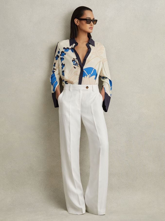 Printed Split Hem Shirt in Navy/Blue (N21546) | €148