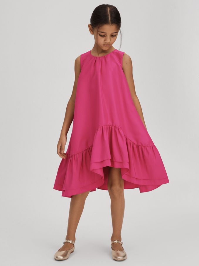 4-9 yrs Layered High-Low Dress in Bright Pink (N21661) | €38