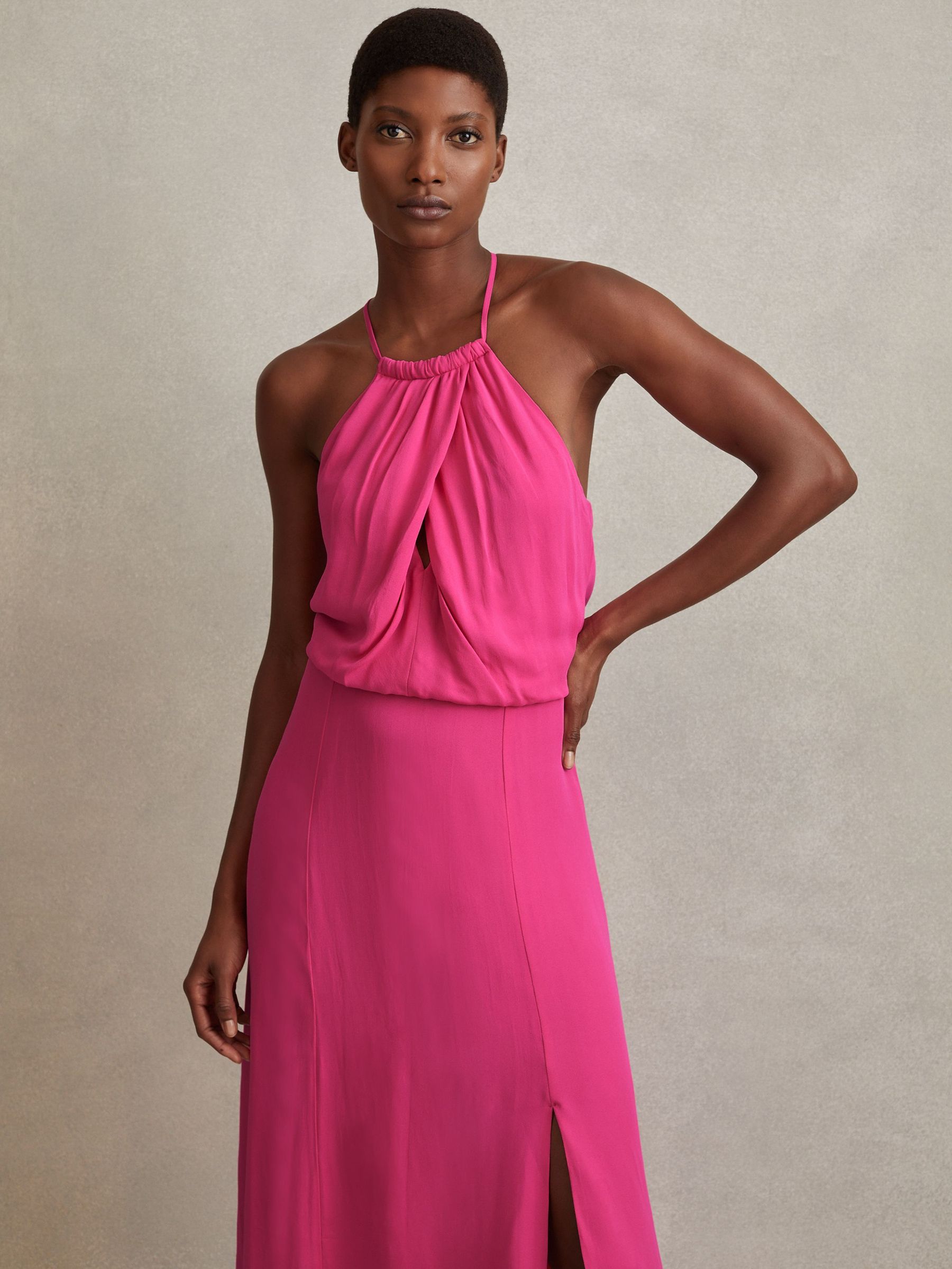Drape Front Midi Dress in Pink (N21681) | HK$710
