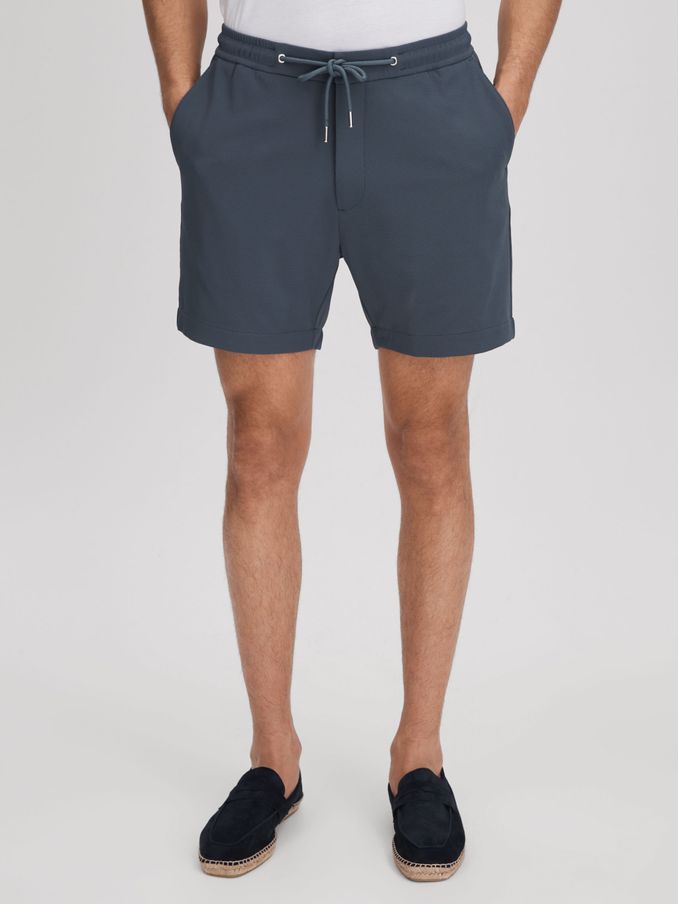 Textured Drawstring Shorts in Airforce Blue (N22853) | US$95