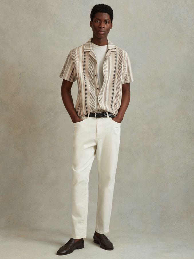 Jacquard Aztec Cuban Collar Shirt in Ecru Multi (N22868) | US$72