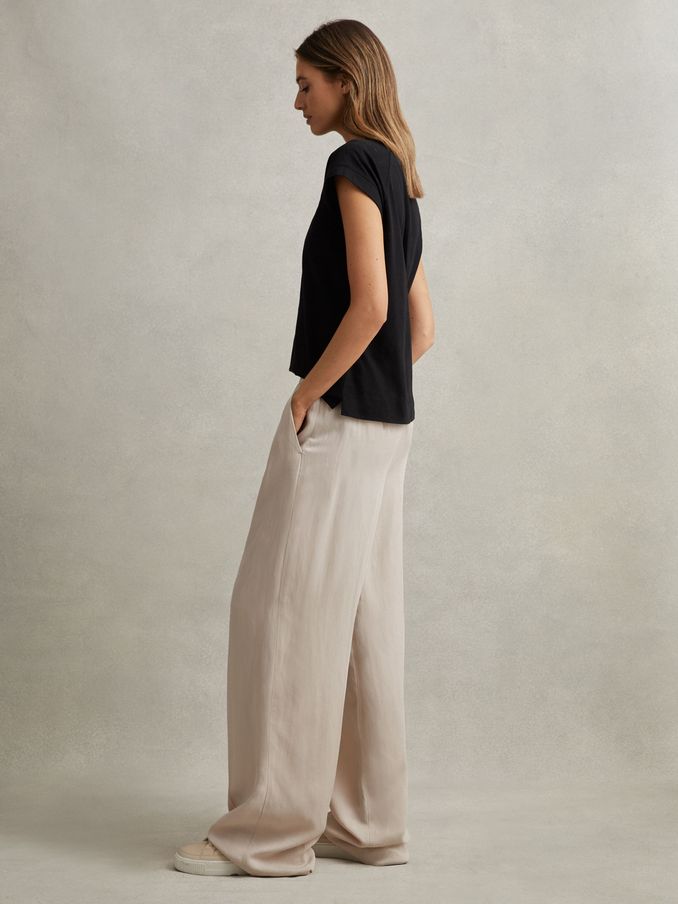 Lyocell-Linen Wide Leg Trousers in Oatmeal (N22874) | €66