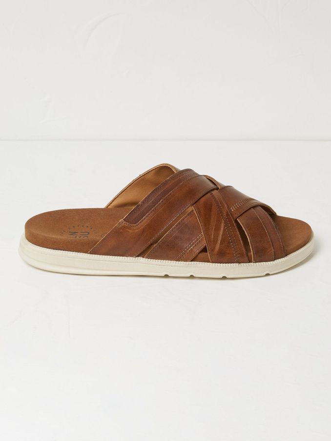 Hinton Brown Leather Sliders (N24250) | €42