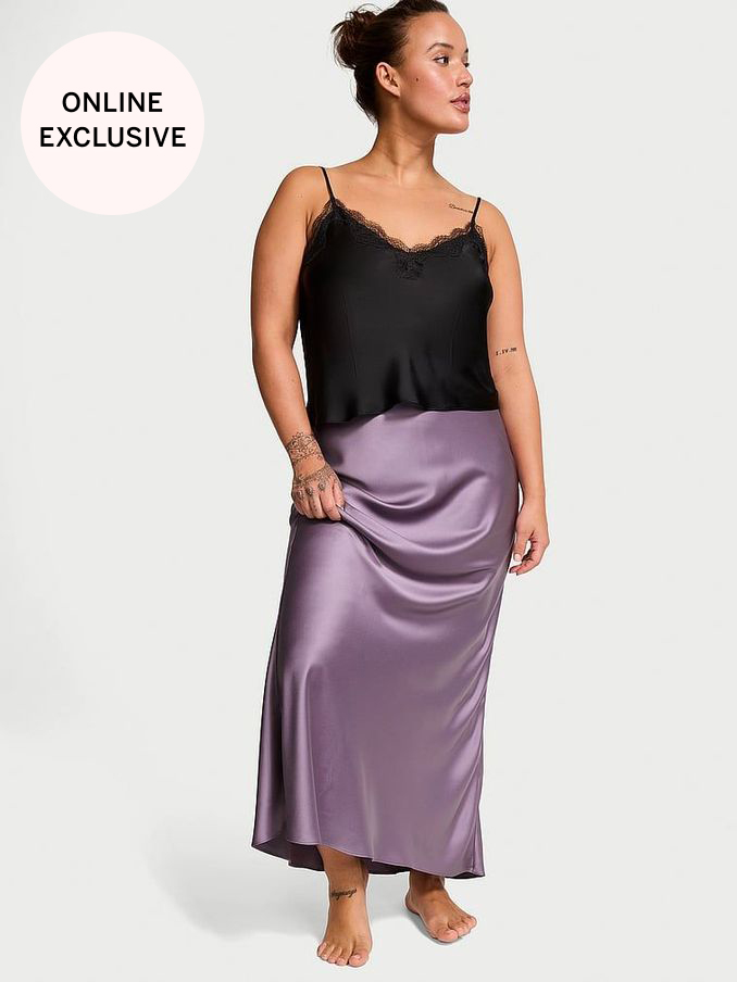Frozen Plum Purple Satin Maxi Skirt (N25070) | €33