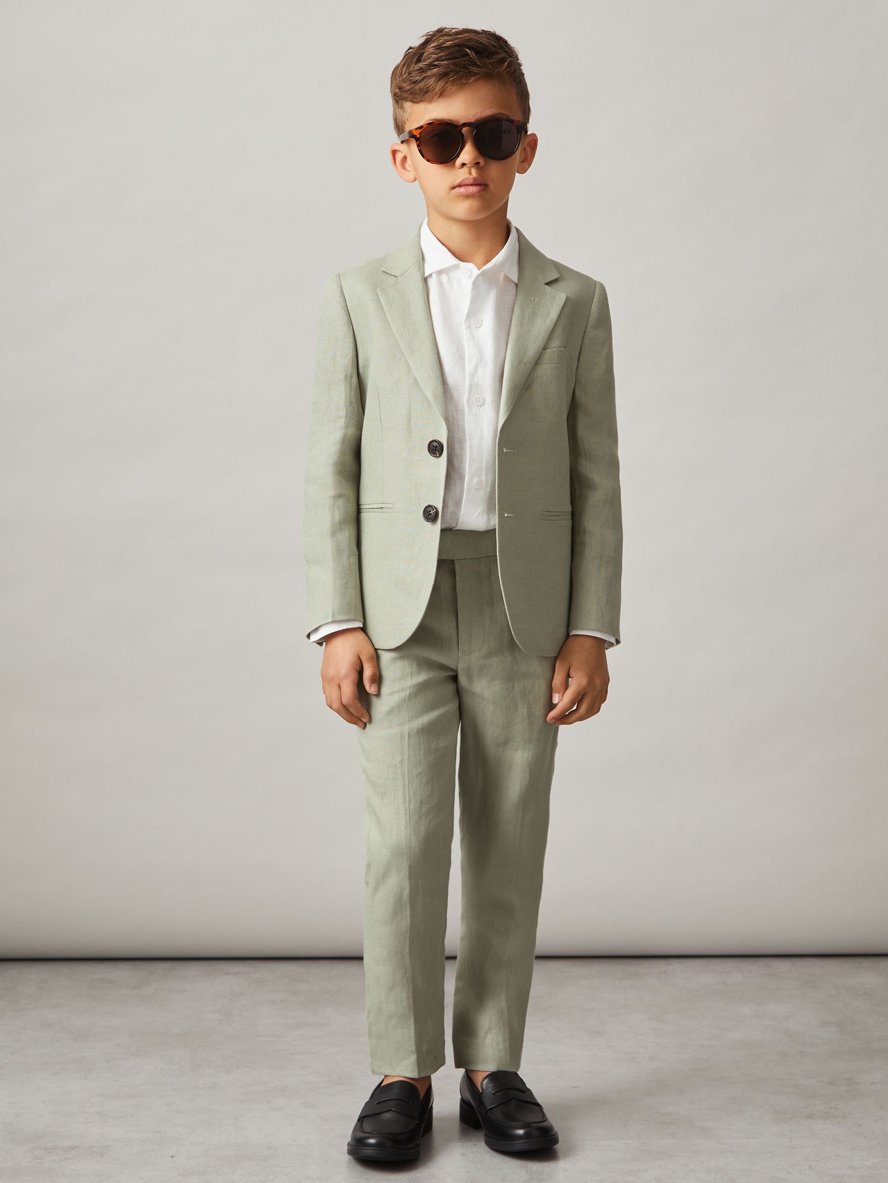 Senior Slim Fit Linen Adjustable Trousers in Apple (N25287) | $110