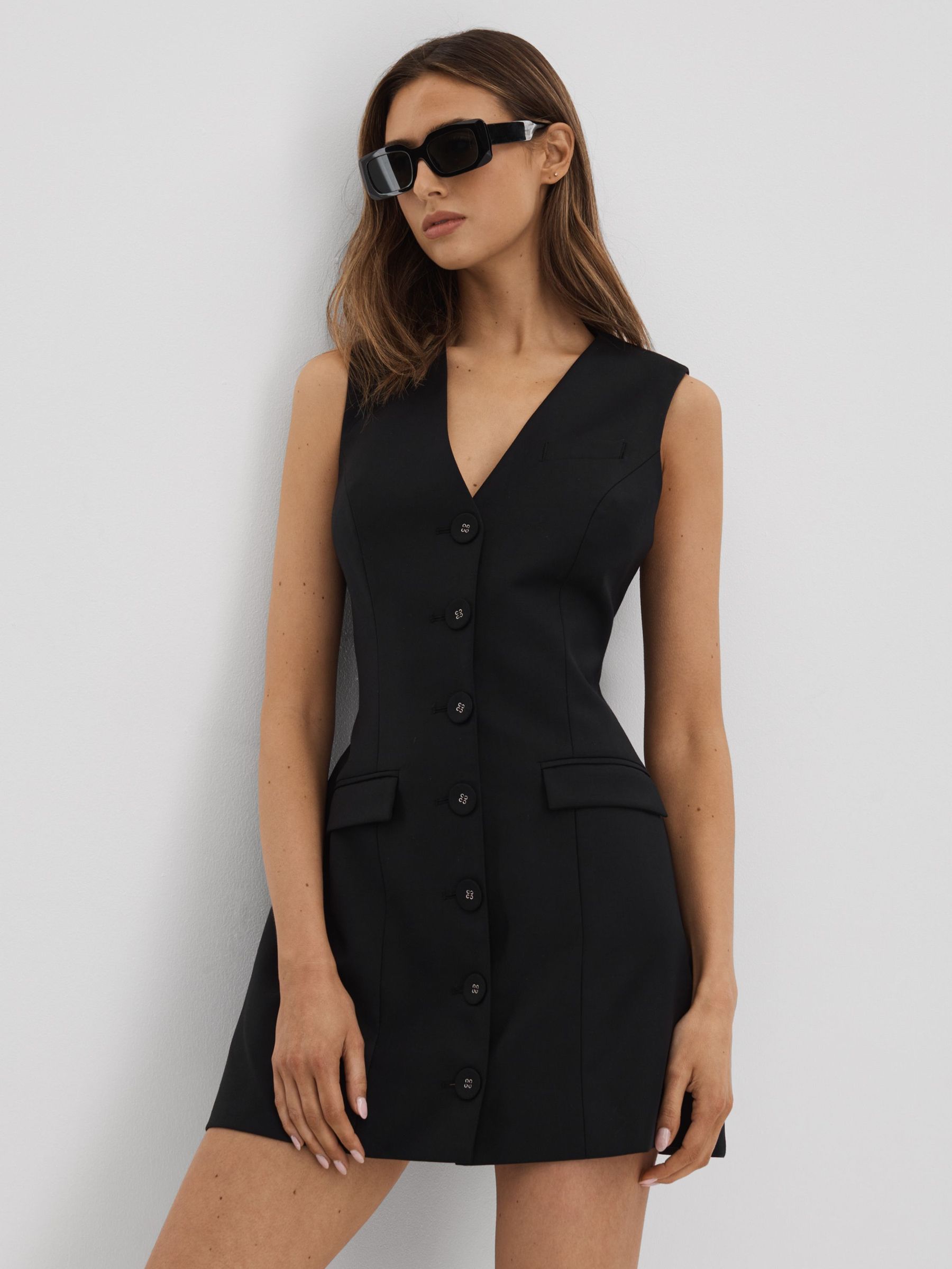 Anna Quan Single Breasted Mini Dress in Black (N25320) | US$396