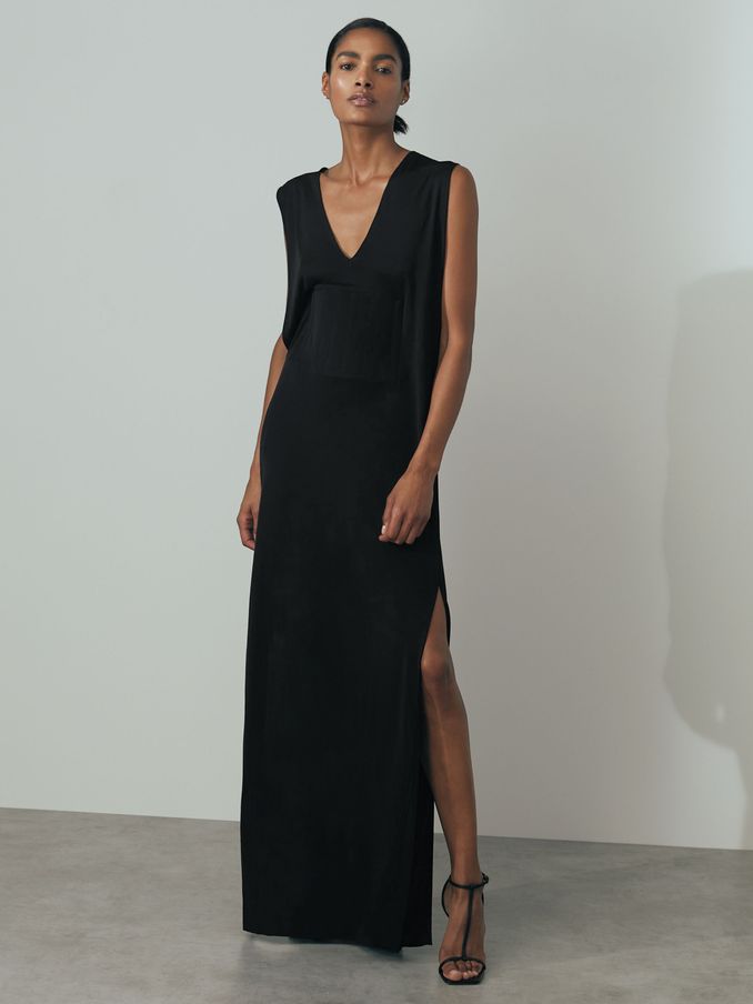 Atelier Corset Detail Jersey Maxi Dress in Black (N25474) | US$171