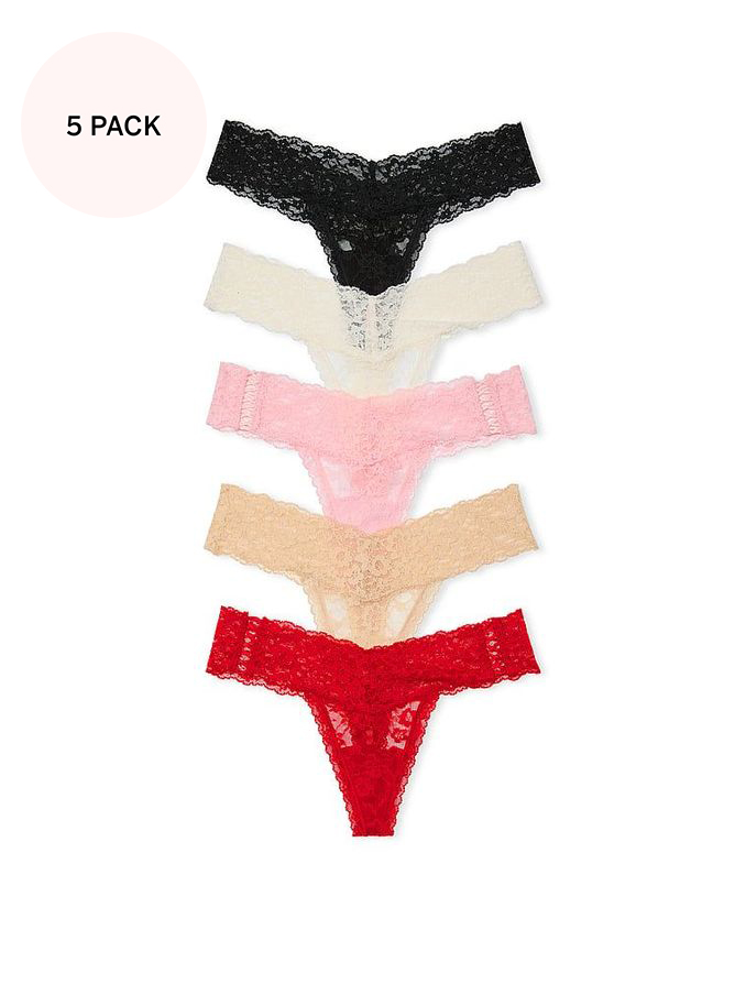White/Pink/Nude/Red/Black Thong 5 Pack Knickers (N26100) | €31