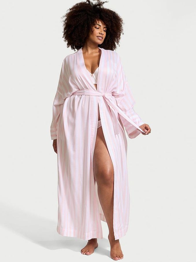 Pretty Blossom Pink Stripes Modal Long Robe (N26118) | €56