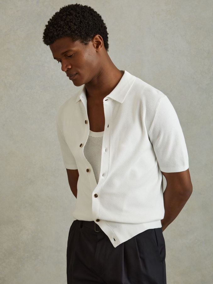 Cotton Blend Textured Shirt in White (N26667) | €76