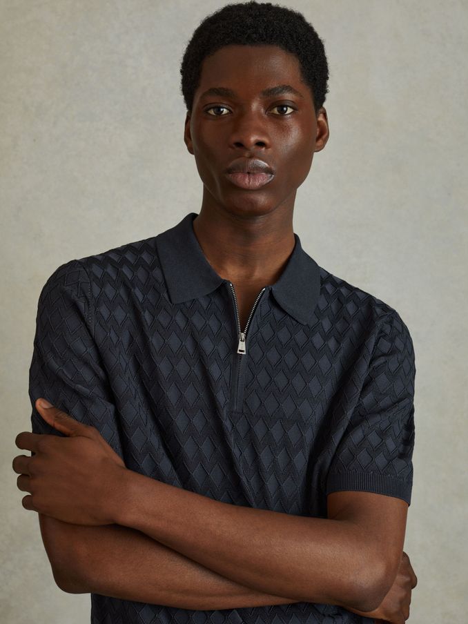 Half Zip Knitted Polo Shirt in Navy (N26694) | €58