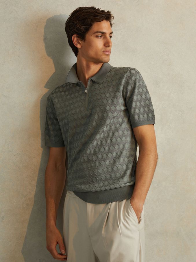Half Zip Knitted Polo Shirt in Sage (N26715) | CHF 84