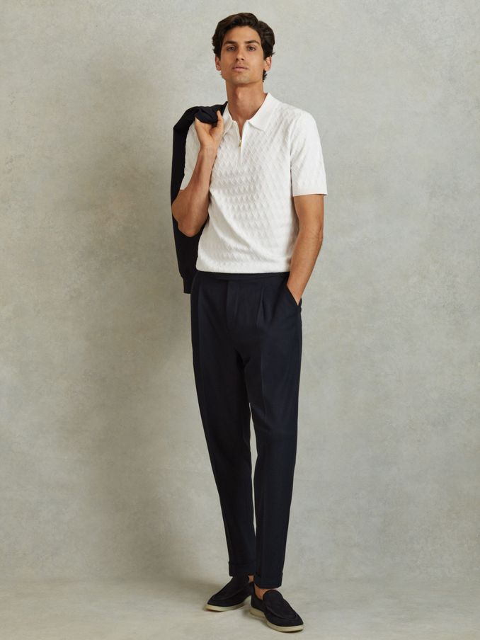 Half Zip Knitted Polo Shirt in White (N26737) | €89