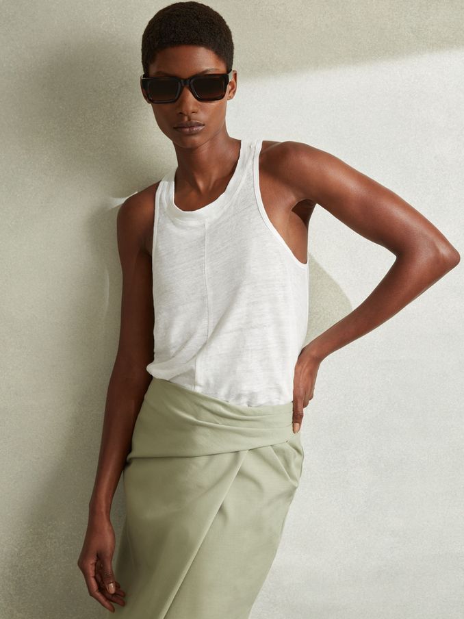 Linen Waterfall Vest in White (N27369) | €41