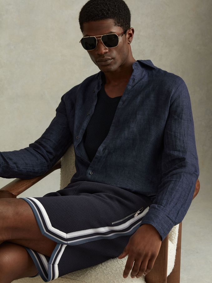 Knitted Elasticated Waist Shorts in Navy Multi (N27560) | US$94