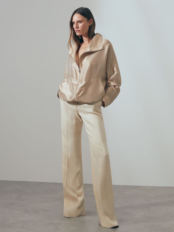 Atelier Zip-Through Jacket with Silk in Champagne (N27576) | US$460