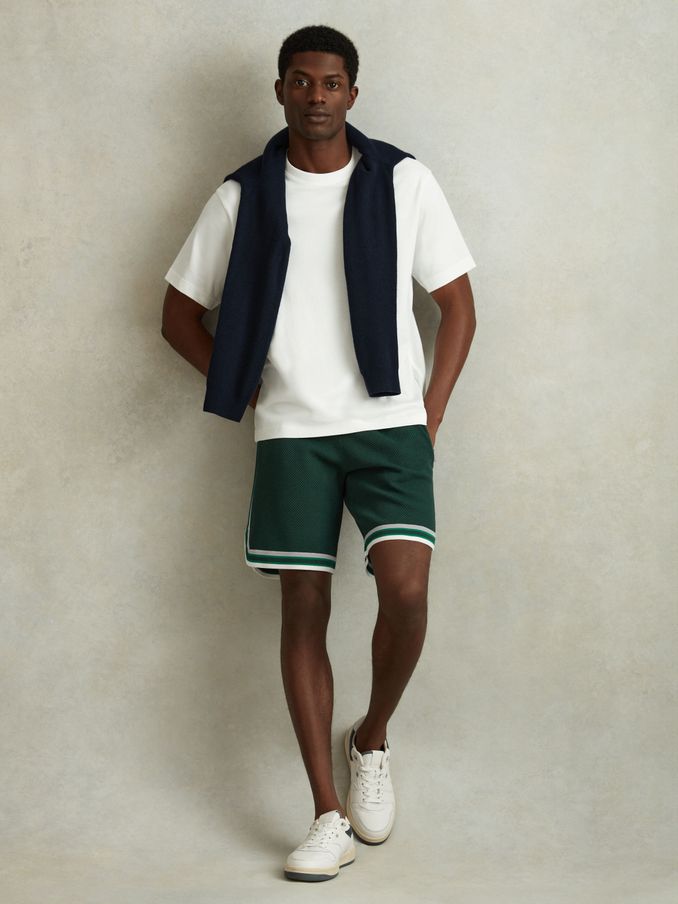 Knitted Elasticated Waist Shorts in Green Multi (N27611) | US$78