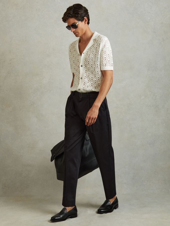 Crochet Cuban Collar Shirt in White (N27690) | CA$150