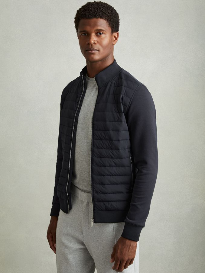 Interlock Hybrid Funnel-Neck Jacket in Navy (N27699) | $285