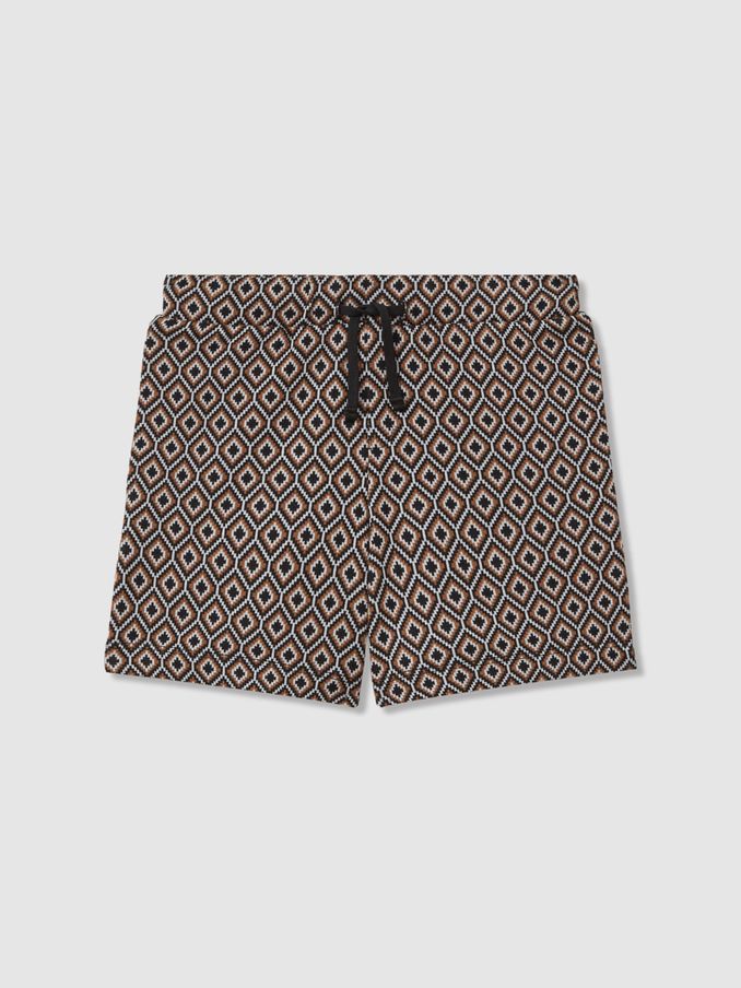 13-14 yrs Drawstring Aztec Shorts in Tobacco Multi (N28305) | $38