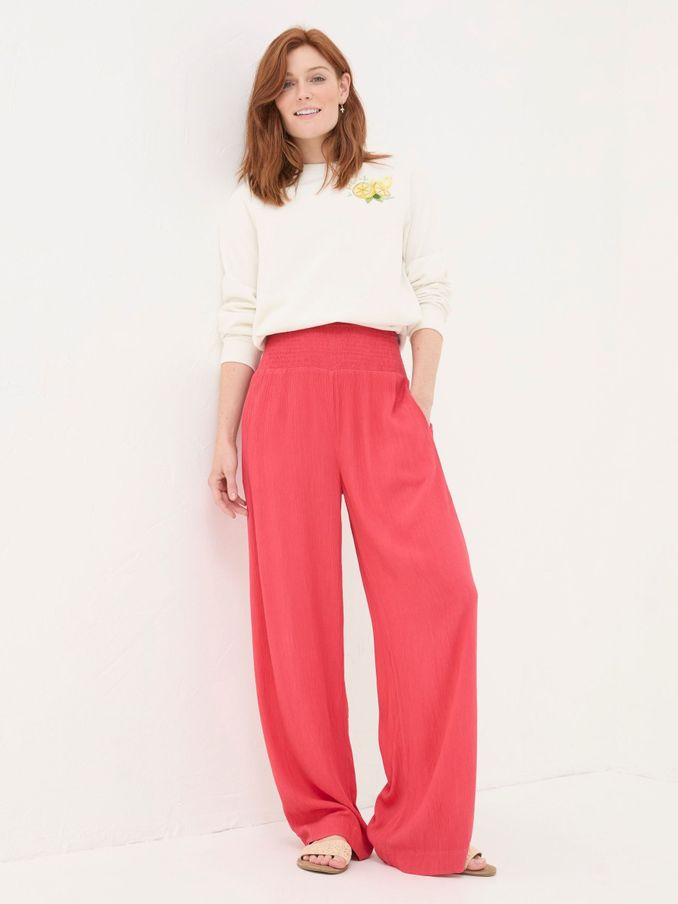 Red Shirred Wide Leg Palazzo Trousers (N29001) | €39
