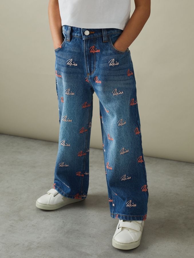 9-13 yrs Relaxed Embroidered Logo Jeans in Blue (N29639) | €28