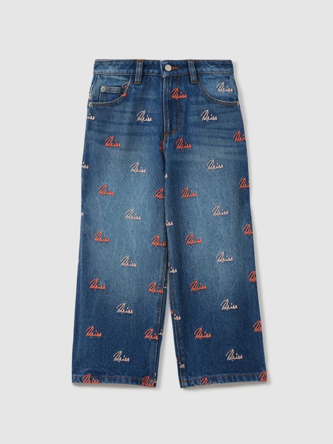 13-14 yrs Relaxed Embroidered Logo Jeans in Blue (N29650) | US$31