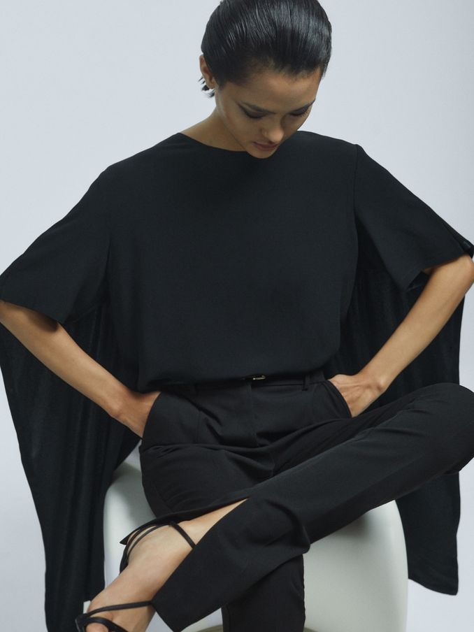 Satin Cape Style Top in Black (N31475) | €119