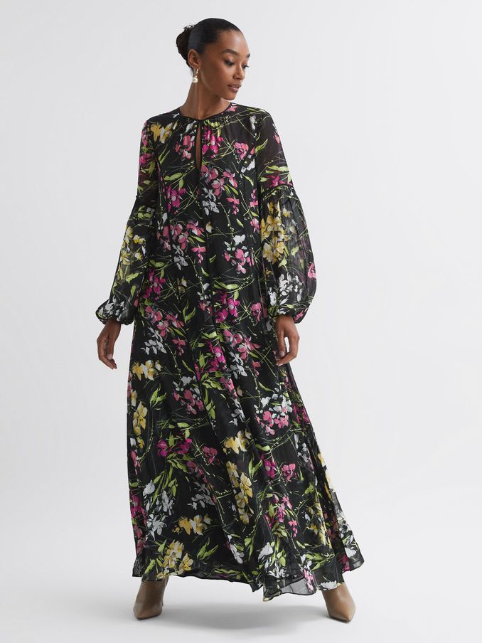 Florere Printed Maxi Dress in Black (N31480) | US$162