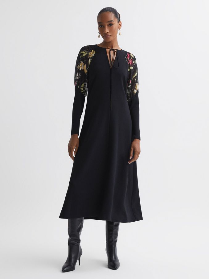 Florere Print Sleeve Midi Dress in Black (N31505) | €84