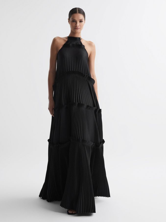 Acler Ruffle Halterneck Maxi Dress in Black (N32616) | US$657