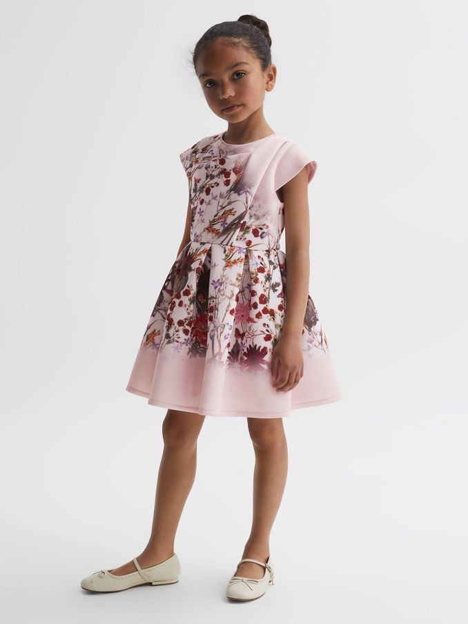Scuba Floral Printed Dress in Multi (N32618) | US$28