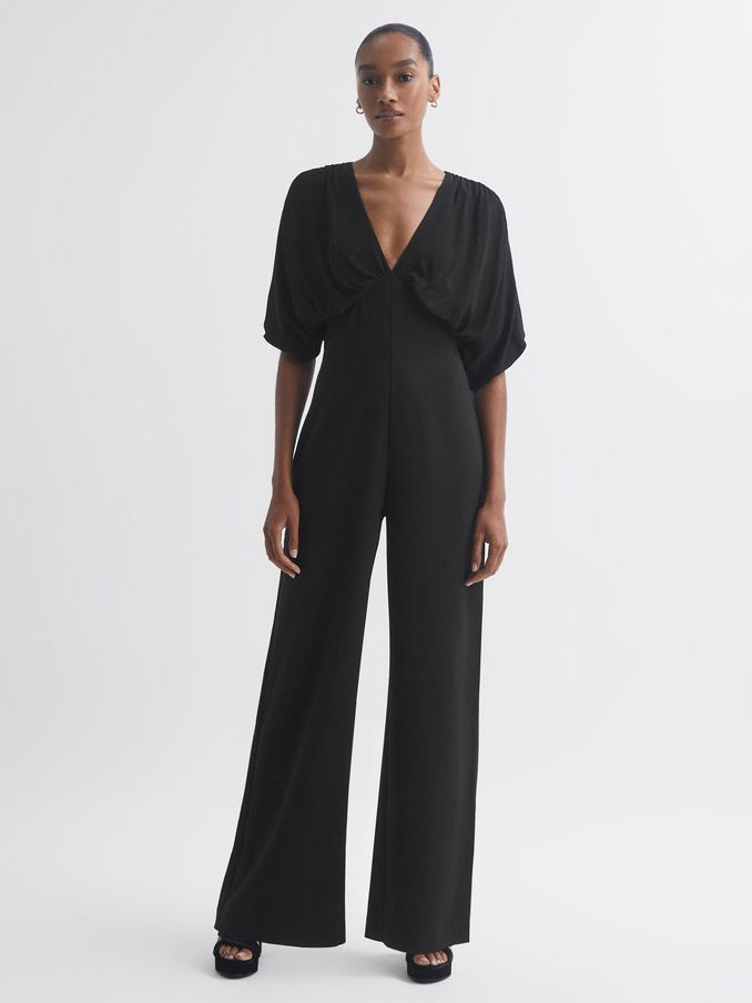 Florere Plunge Neck Wide Leg Jumpsuit in Black (N33322) | €102