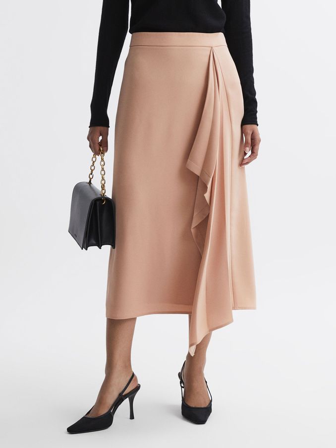 High Rise Ruffle Midi Skirt in Camel (N33324) | €66