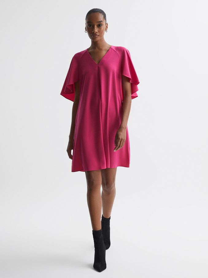 Florere Relaxed Fit Cape Sleeve Mini Dress in Bright Pink (N33332) | €93