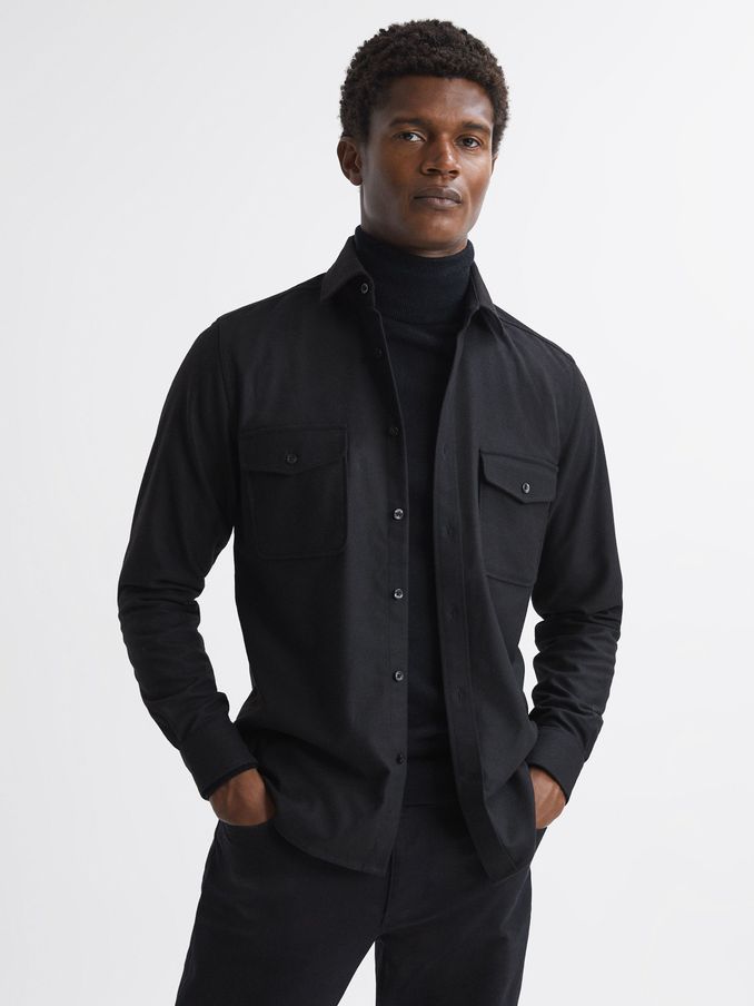 Chaser Black Button-Through Twin Pocket Overshirt (N33380) | €83