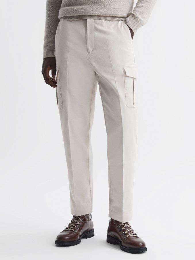Tapered Brushed Cotton Cargo Trousers in Ecru (N33381) | €57