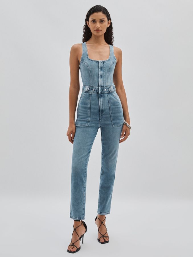 Good American Denim Jumpsuit in Mid Blue (N36342) | US$145
