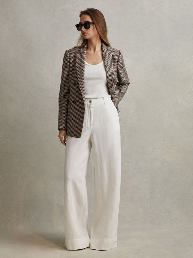 Ella Black/Camel Wool Blend Double Breasted Dogtooth Blazer (N36459) | €253