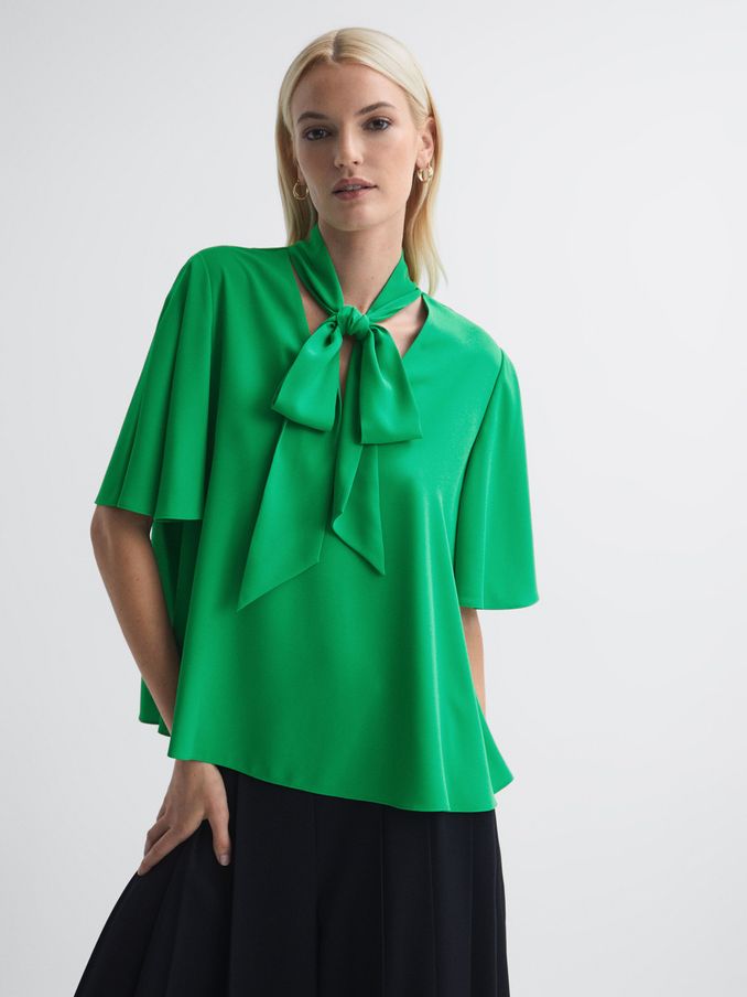 Florere Tie Neck Blouse in Bright Green (N36465) | US$62
