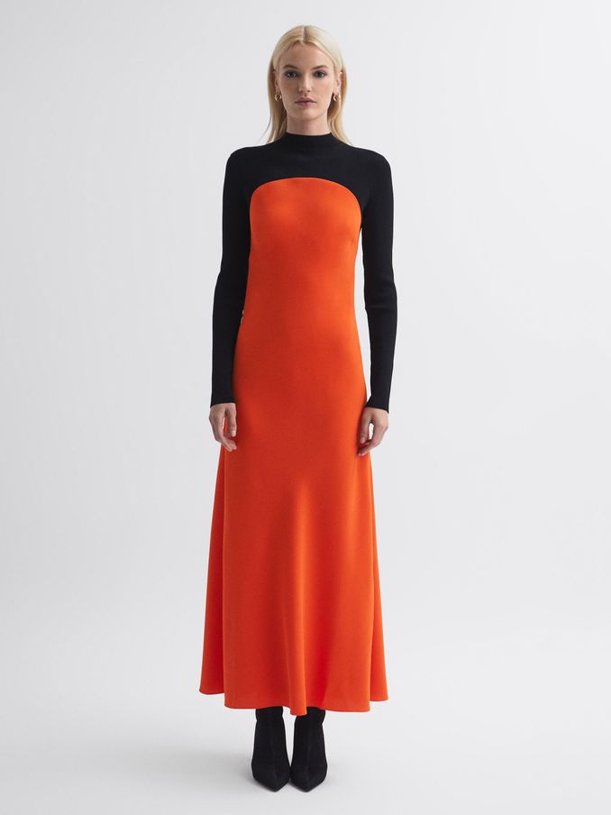 Florere Hybrid Knit Midi Dress in Bright Orange (N36471) | US$98